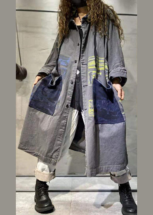 Handgemachte Orange Taschen Knopf Lässiger Herbst Jeans Langarm Mantel