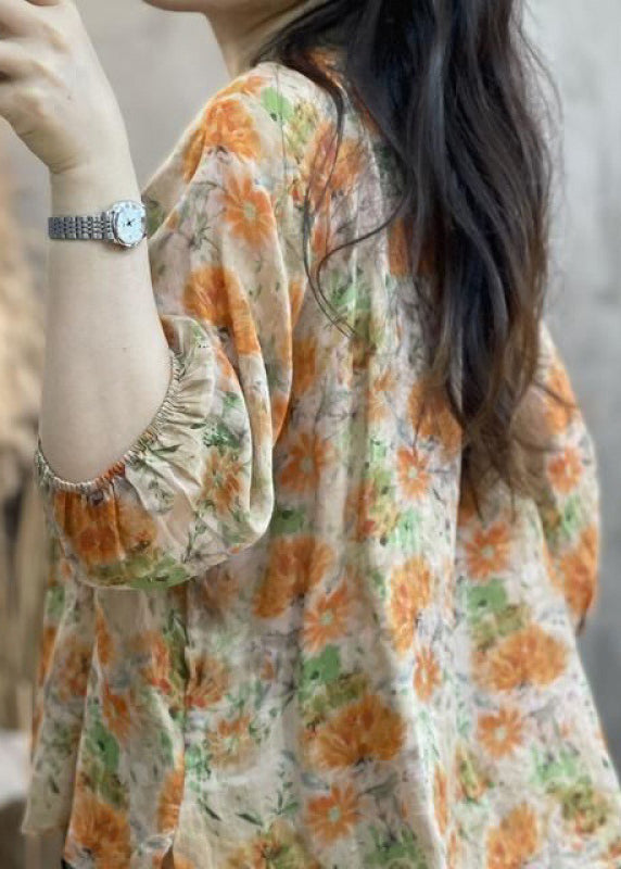 Handmade Orange Ruffled Print Cotton Top Bracelet Sleeve