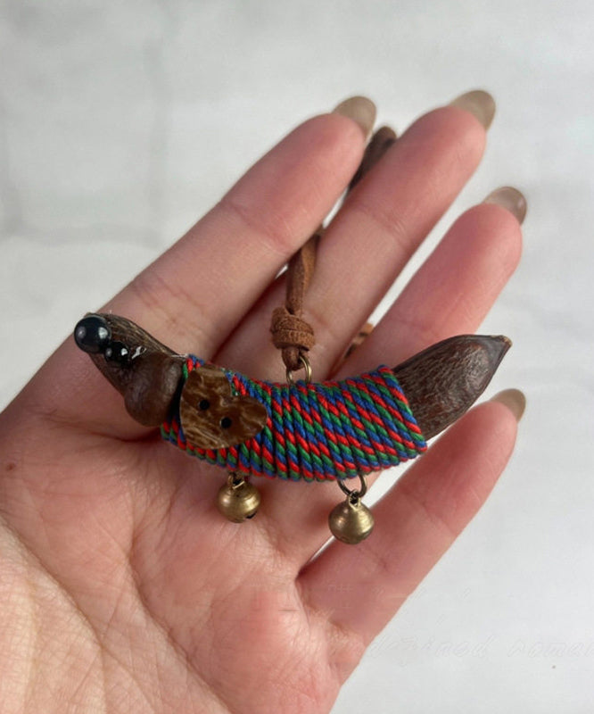 Handmade Orange Weave Pea Horns Dachshund Pendant Necklace