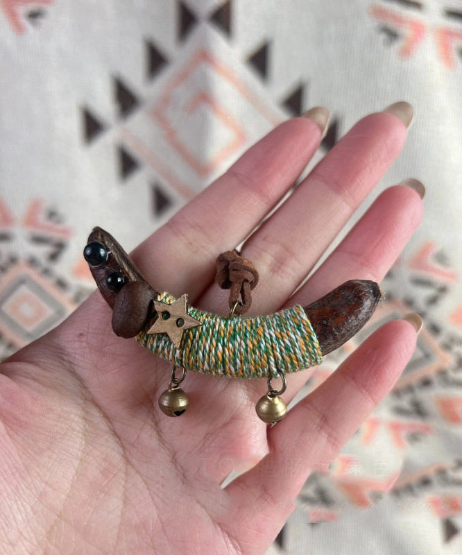 Handmade Orange Weave Pea Horns Dachshund Pendant Necklace