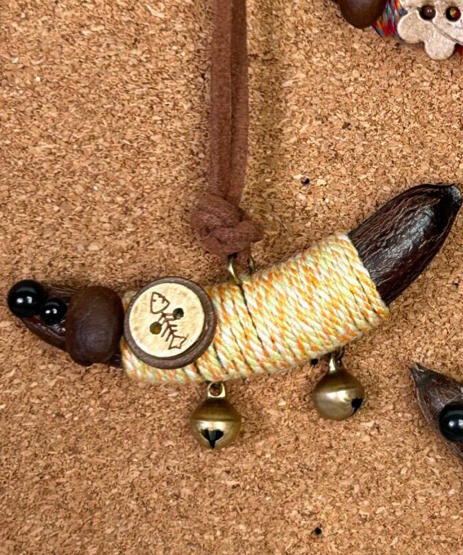 Handmade Orange Weave Pea Horns Dachshund Pendant Necklace