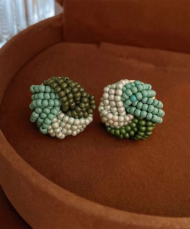 Pendientes de botón con forma de nido de pájaro, hechos a mano, de aleación rosa con esmalte de colores