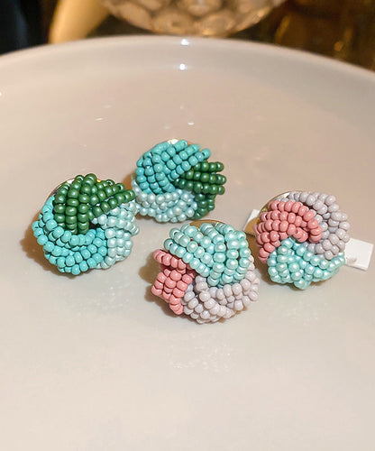 Pendientes de botón con forma de nido de pájaro, hechos a mano, de aleación rosa con esmalte de colores