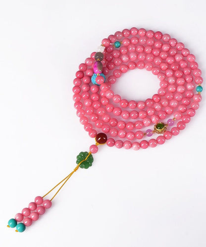 Handgemachte Halskette mit Quastenanhänger aus rosa Jade-Achat