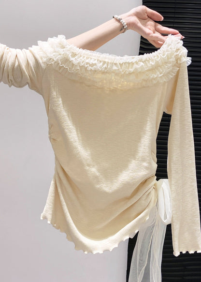 Handgefertigte rosa Rüschen-Patchwork-Baumwolltops für den Frühling