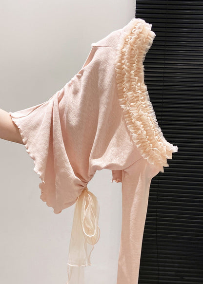 Handgefertigte rosa Rüschen-Patchwork-Baumwolltops für den Frühling