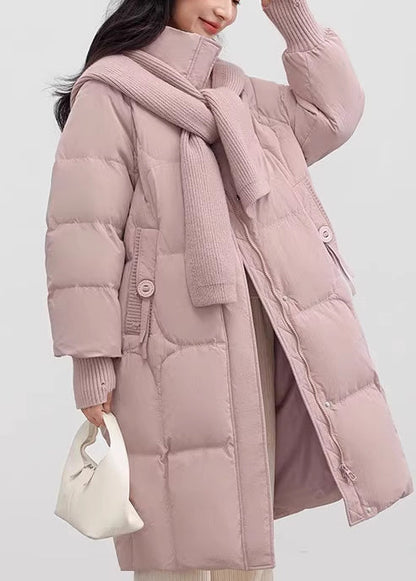 Handgefertigte rosa Wintermäntel mit Stehkragen und dicker Entendaunendecke