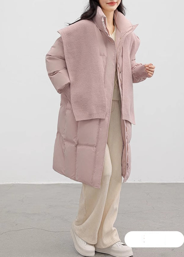 Handgefertigte rosa Wintermäntel mit Stehkragen und dicker Entendaunendecke