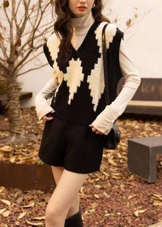 Handmade Pink V Neck Jacquard Knit Vest Sleeveless