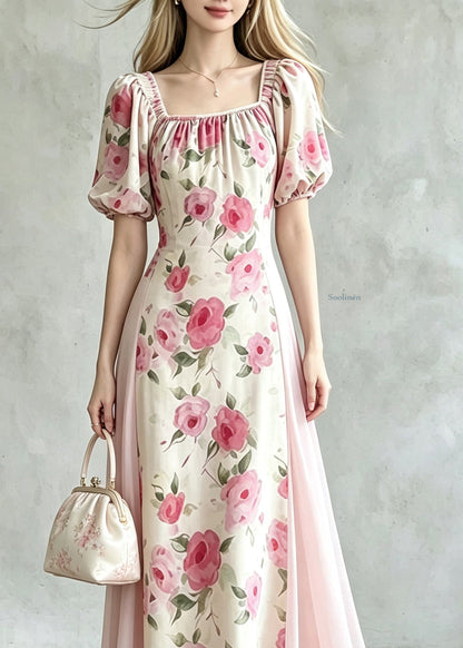 Handmade Pink Wrinkled Tulle Patchwork Maxi Dress Summer