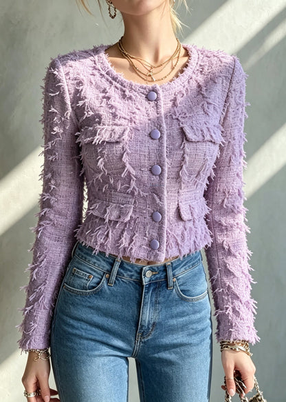Handmade Purple O-Neck Button Tassel Coats Fall