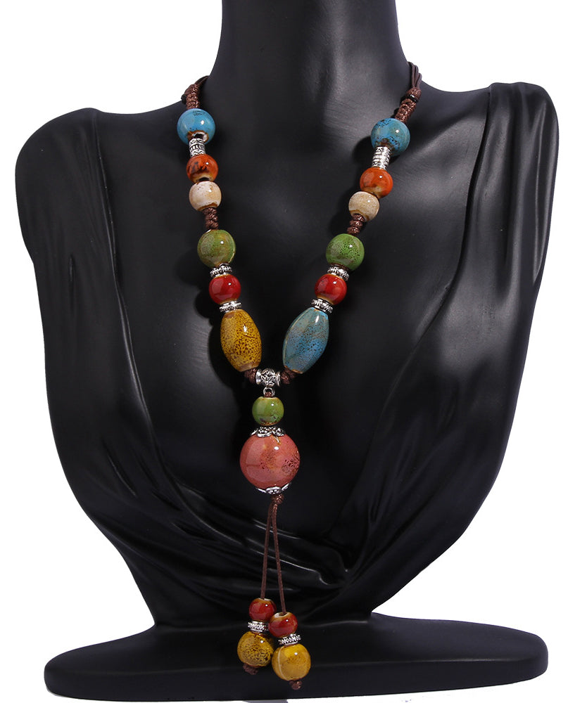 Handgefertigte Regenbogen-Keramikperlen-Pulloveranhänger-Halskette