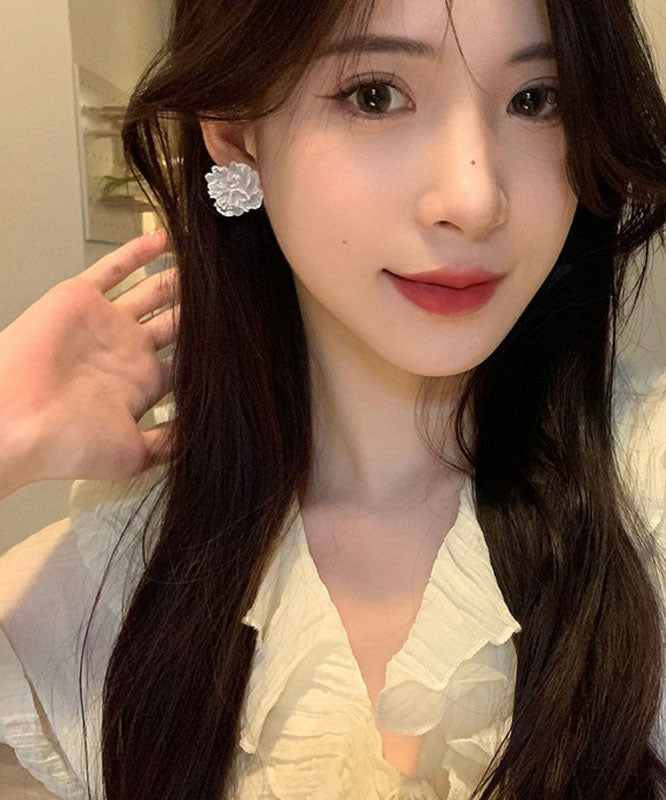 Pendientes florales de resina de plata de ley con diseño de arcoíris hechos a mano