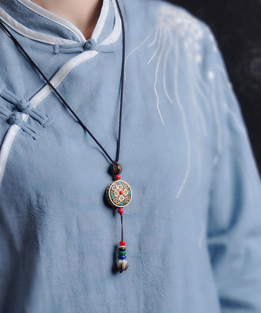 Handgefertigte Halskette mit Ping-An-Plakette und Anhänger aus rotem Achat