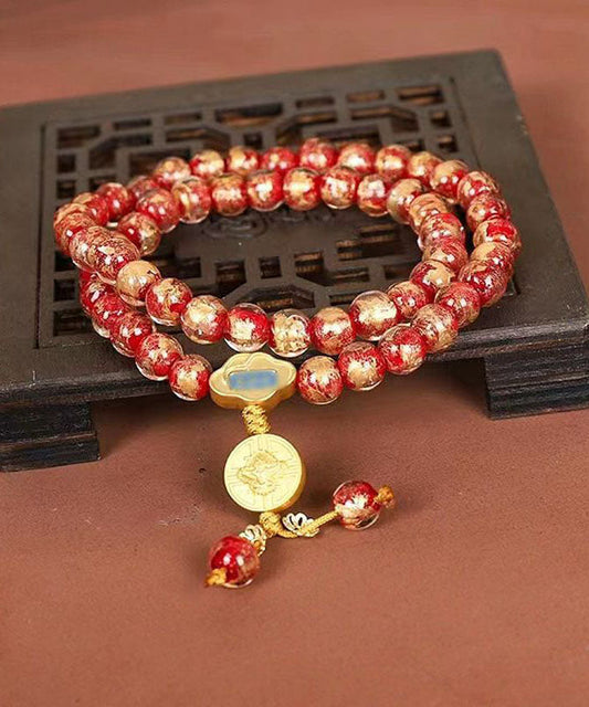 Handgefertigtes Charm-Armband mit Buddha-Perlen aus rot gefärbter Glasur