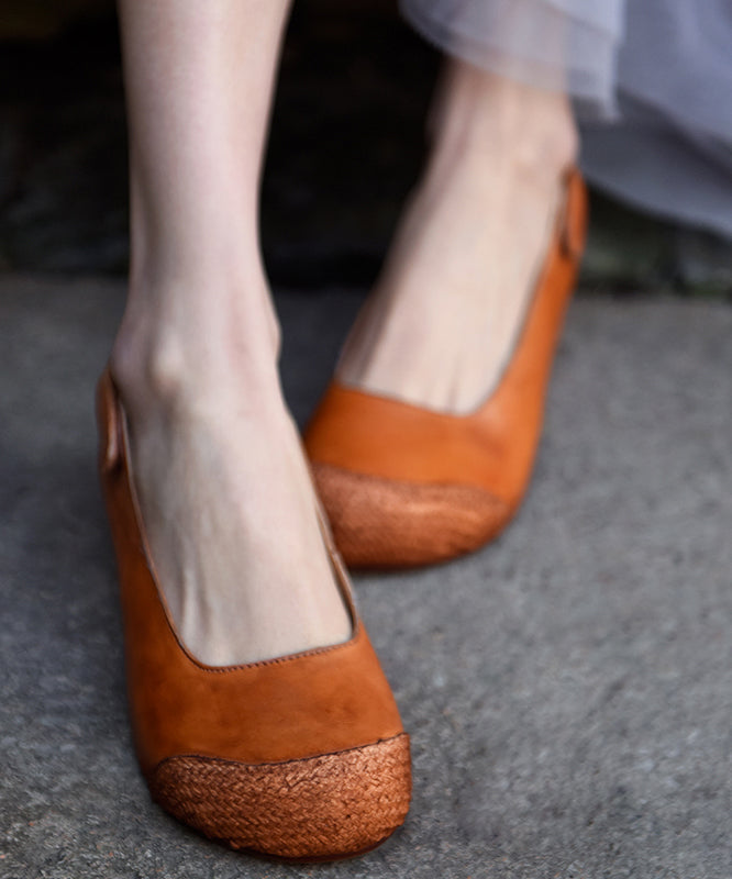 Handmade Red Cowhide Leather Comfy Splicing Flat Shoes