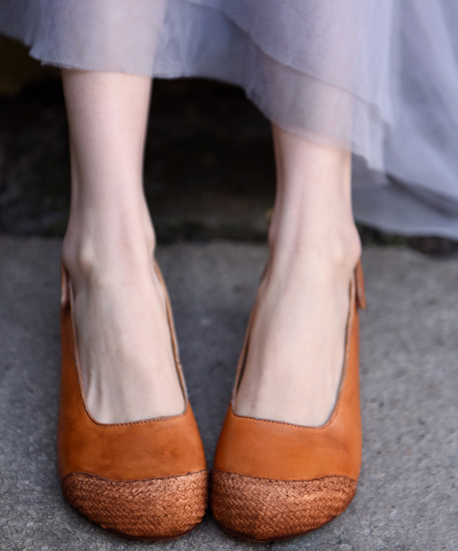 Handmade Red Cowhide Leather Comfy Splicing Flat Shoes