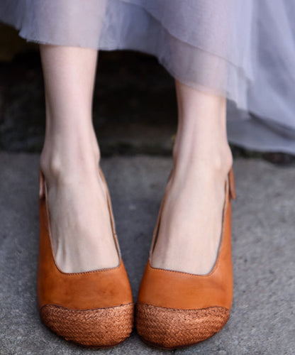 Handmade Red Cowhide Leather Comfy Splicing Flat Shoes