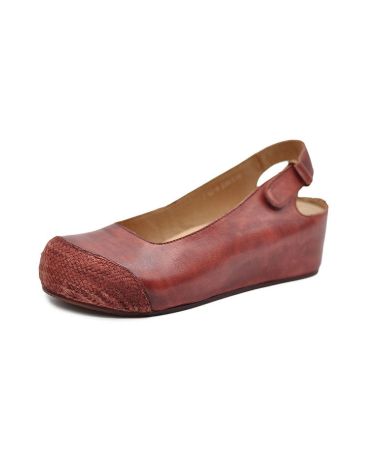 Handmade Red Cowhide Leather Comfy Splicing Flat Shoes