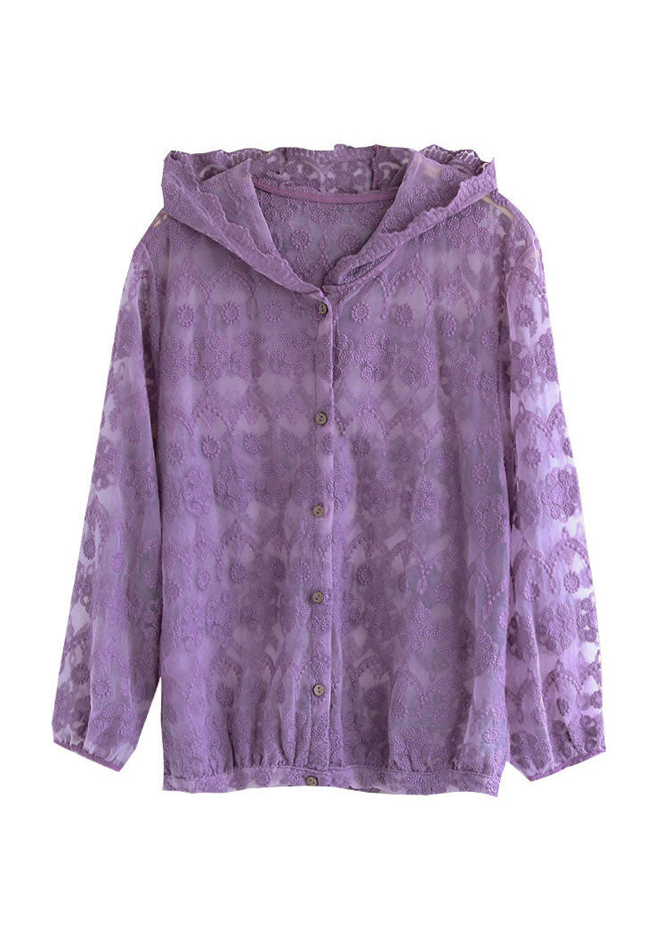 Handgemachter rot bestickter Patchwork-Kapuzenmantel aus Baumwolle mit langen Ärmeln