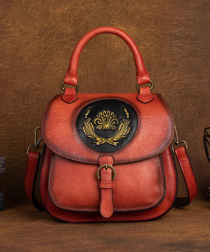 Handgemachte rote Messenger Bag aus Kalbsleder mit orientalischen Gemälden