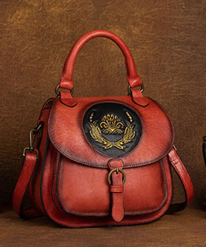 Handgemachte rote Messenger Bag aus Kalbsleder mit orientalischen Gemälden