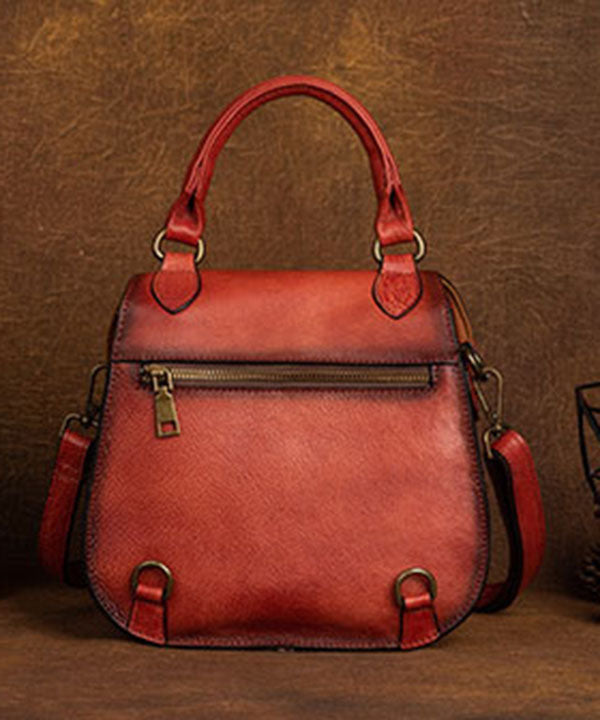 Handgemachte rote Messenger Bag aus Kalbsleder mit orientalischen Gemälden