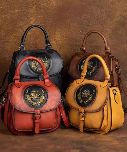 Handgemachte rote Messenger Bag aus Kalbsleder mit orientalischen Gemälden