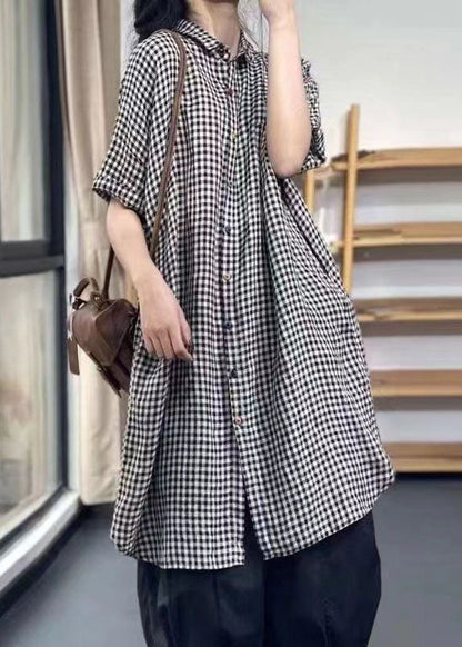 Handgemachte rote Peter Pan Kragen karierten Baumwollhemden Kleid Sommer