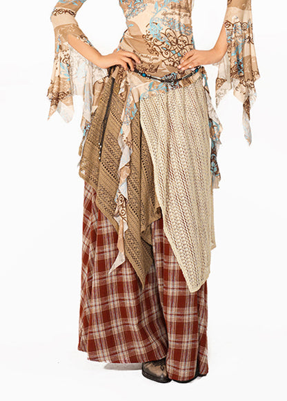 Handmade Red Plaid Knit Patchwork Maxi Skirt Summer
