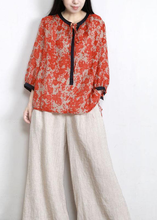 Handmade Red Print Side Open Top Linen - SooLinen