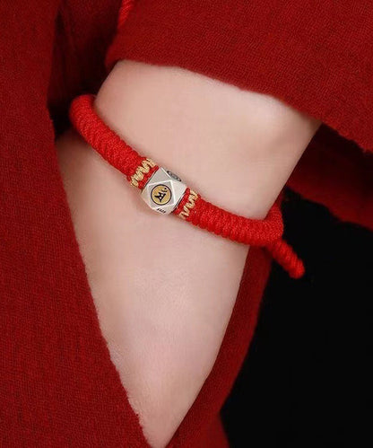Pulsera con borlas de los doce signos del zodíaco chino, hecha a mano, en plata de ley roja