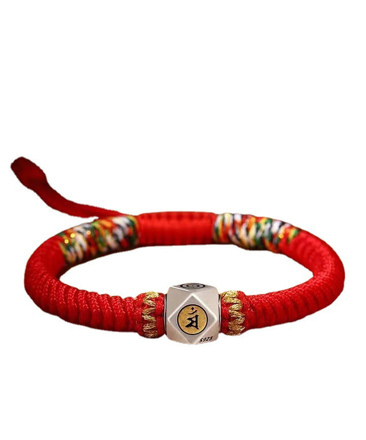 Pulsera con borlas de los doce signos del zodíaco chino, hecha a mano, en plata de ley roja