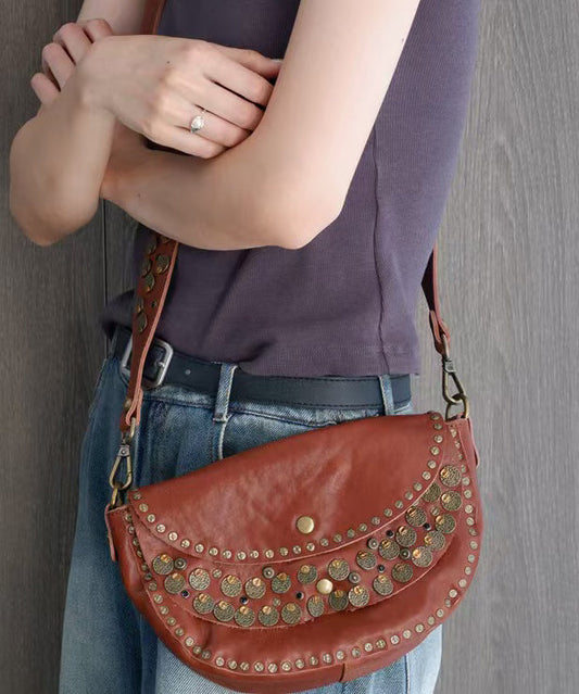 Handmade Rivet Solid Durable Leather Saddle Bag
