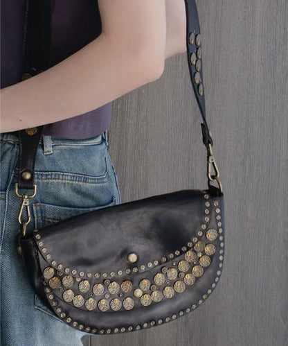 Handmade Rivet Solid Durable Leather Saddle Bag