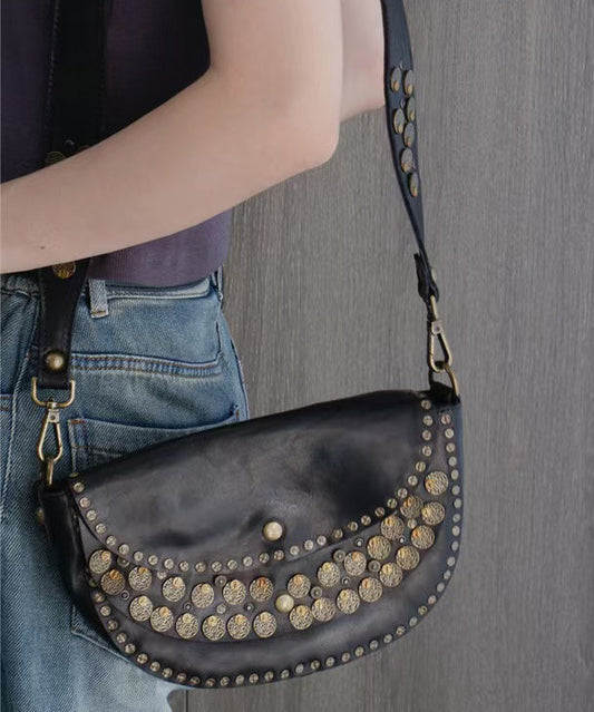 Handmade Rivet Solid Durable Leather Saddle Bag