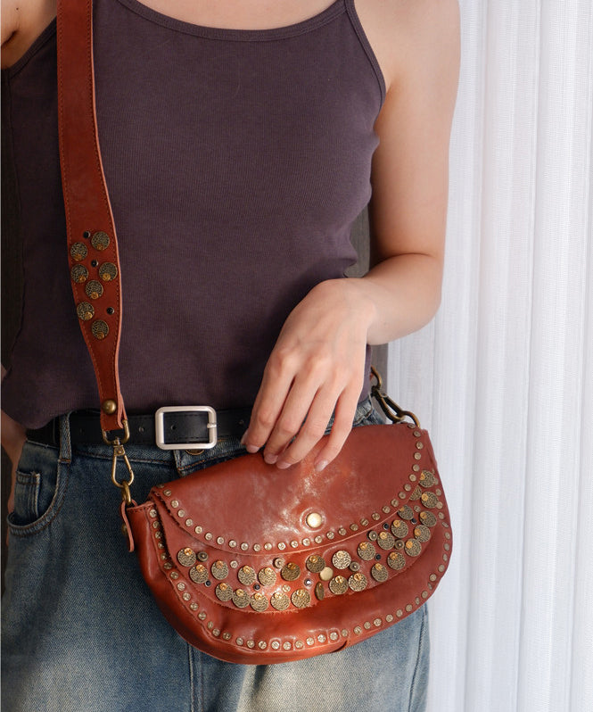 Handmade Rivet Solid Durable Leather Saddle Bag