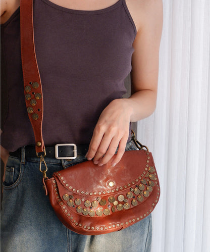 Handmade Rivet Solid Durable Leather Saddle Bag