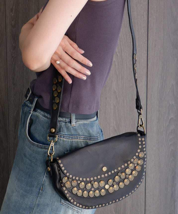 Handmade Rivet Solid Durable Leather Saddle Bag