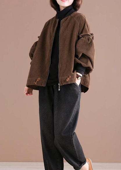 Handmade Ruffles Fashion Spring Clothes For Women Chocolate Coat - SooLinen