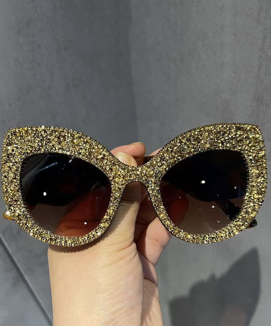Handmade Sexy Cat Eye Gold Diamond Studded Sunglasses