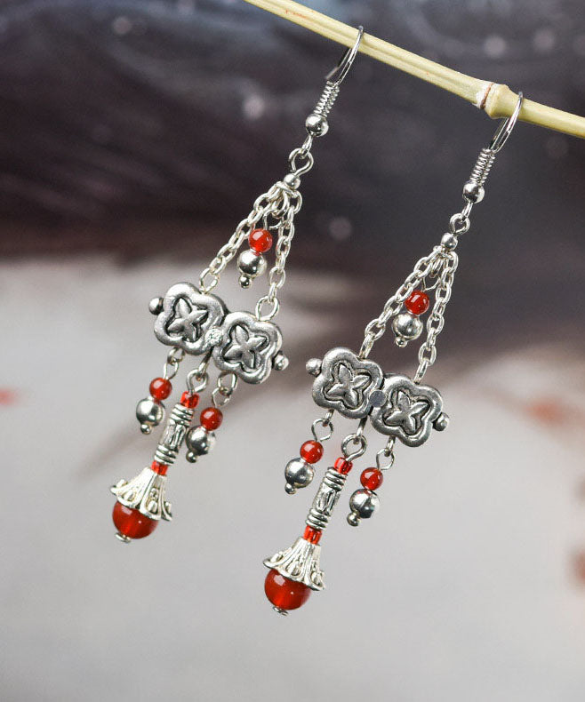 Pendientes colgantes de ágata de aleación de plata esterlina y seda hechos a mano