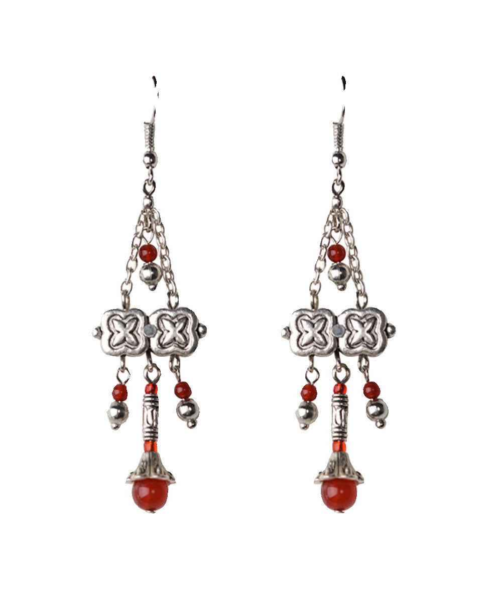 Pendientes colgantes de ágata de aleación de plata esterlina y seda hechos a mano