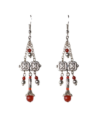 Pendientes colgantes de ágata de aleación de plata esterlina y seda hechos a mano