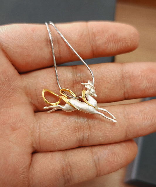 Handmade Silk Sterling Silver Nine-Colored Deer Pendant Necklace