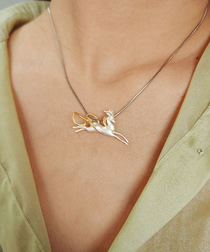 Handmade Silk Sterling Silver Nine-Colored Deer Pendant Necklace
