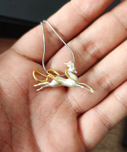 Handmade Silk Sterling Silver Nine-Colored Deer Pendant Necklace