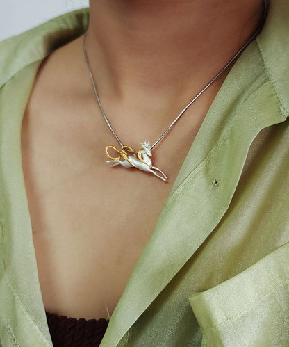 Handmade Silk Sterling Silver Nine-Colored Deer Pendant Necklace