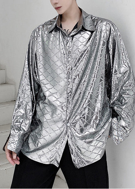 Handmade Silvery Oversized Plaid Men Casual Clothing Fall