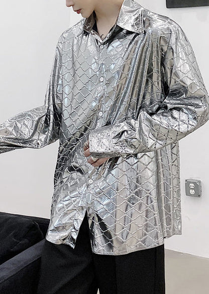 Handmade Silvery Oversized Plaid Men Casual Clothing Fall